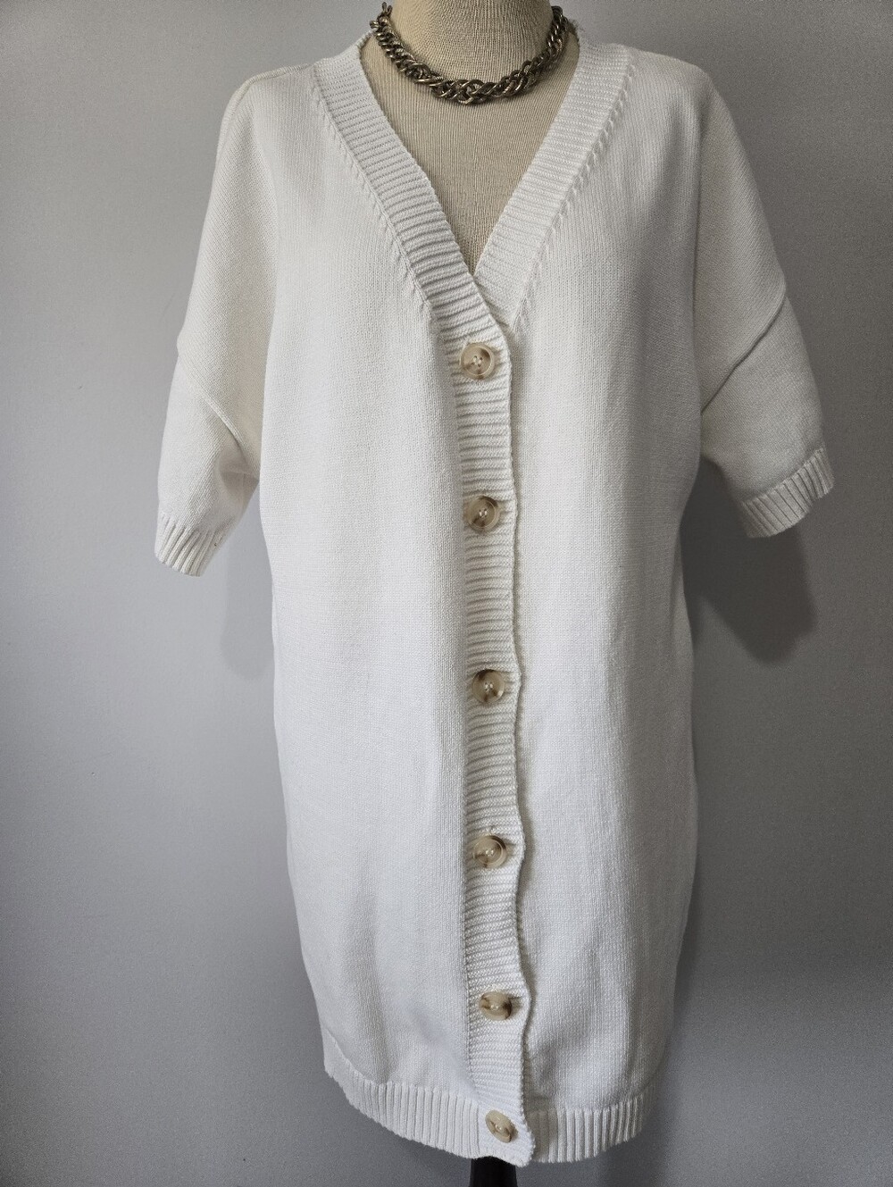 Sabo Australia White Knit Short Sleeve Button-Front Sweater Cardigan. Large
